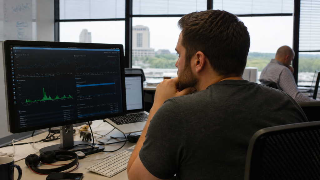 Laptop and notes for custom web application planning