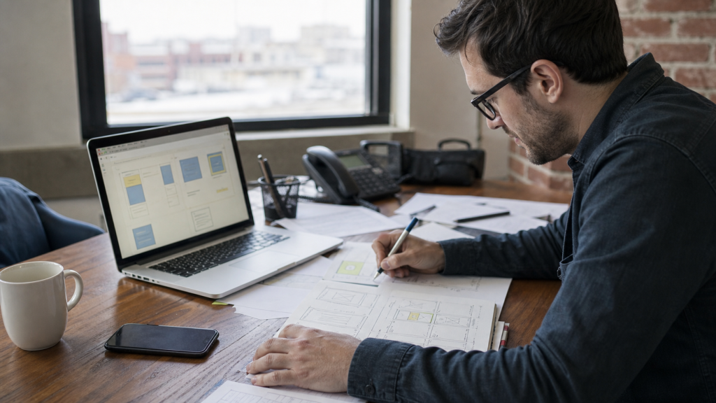 Small business growth desk for ecommerce website planning