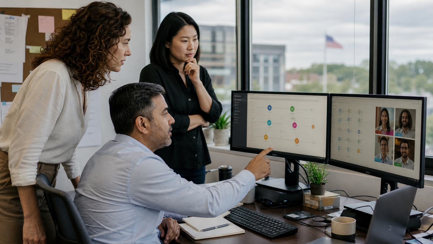 Small business team reviewing AI receptionist call and message workflows